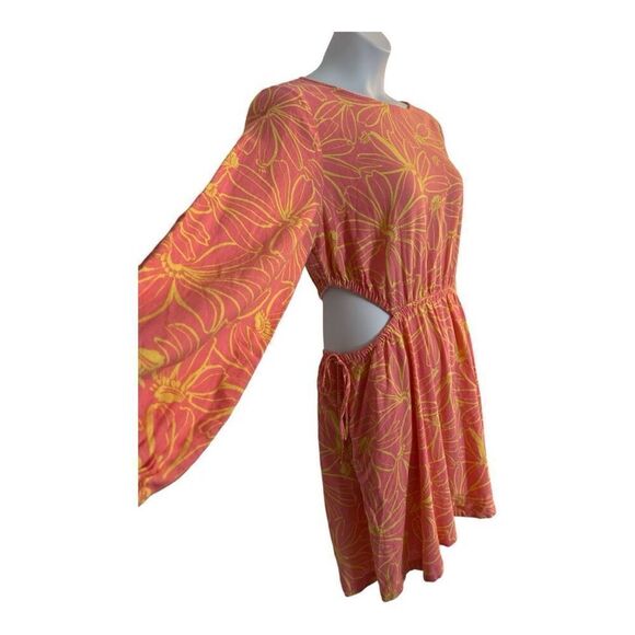 Universal Thread Pink Linen Blend Long Sleeve Cut Out Mini Dress Size L Pockets - Picture 3 of 11